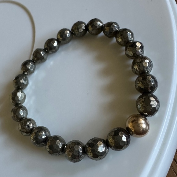 8mm Faceted Pyrite Stretch Bracelet with 14k Gold Filled Spacer - Picture 6 of 7